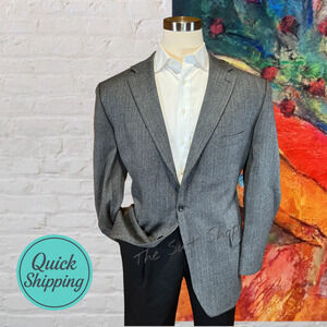 Stafford 46R Gray Herringbone Lambswool Tweed Blazer Sport Coat 3/2 Roll